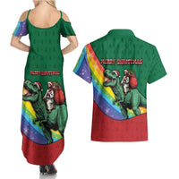 T Rex And Jesus Christmas Couples Matching Summer Maxi Dress and Hawaiian Shirt Not Today Santa - Wonder Print Shop