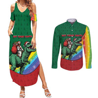 T Rex And Jesus Christmas Couples Matching Summer Maxi Dress and Long Sleeve Button Shirt Not Today Santa - Wonder Print Shop