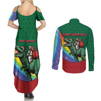 T Rex And Jesus Christmas Couples Matching Summer Maxi Dress and Long Sleeve Button Shirt Not Today Santa - Wonder Print Shop