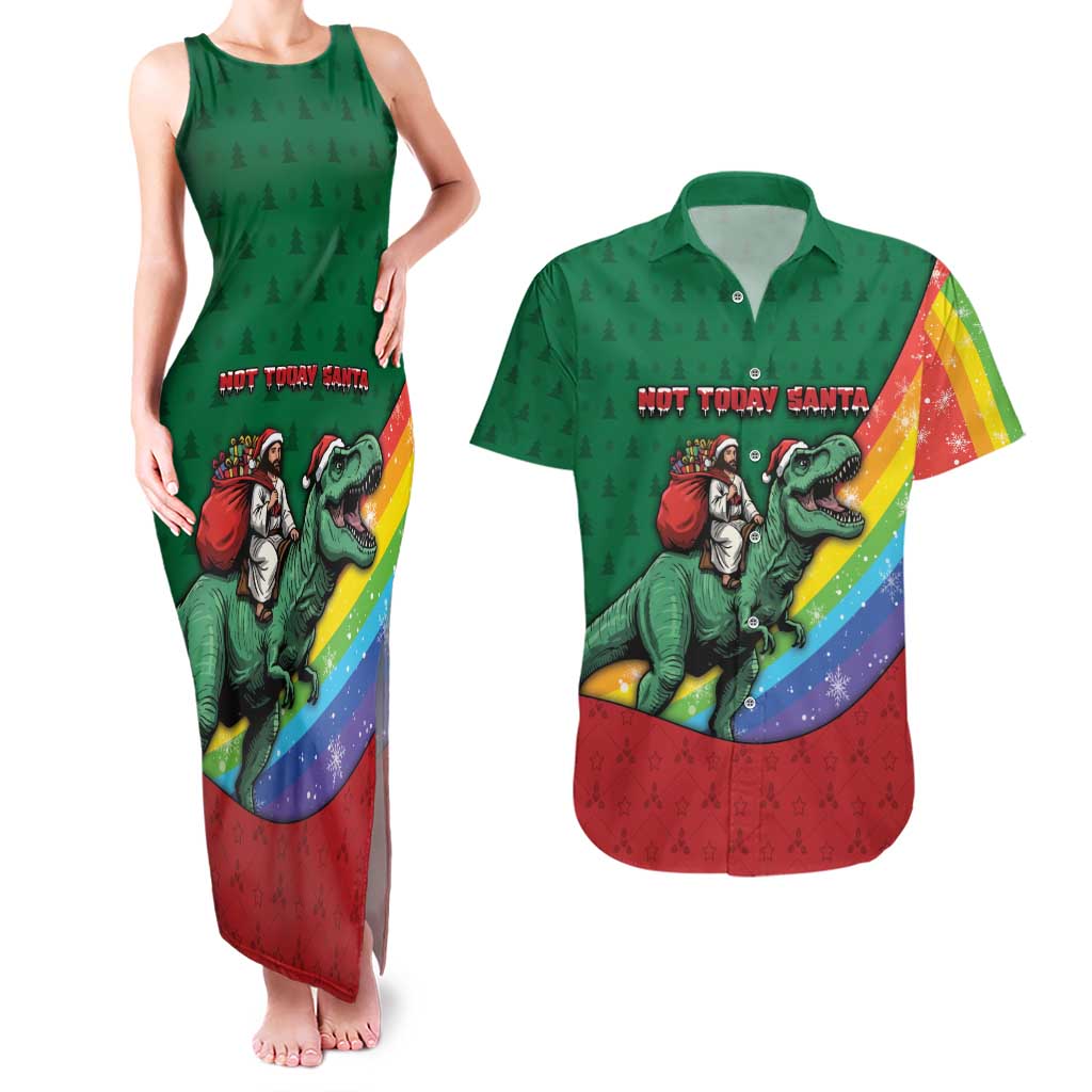 T Rex And Jesus Christmas Couples Matching Tank Maxi Dress and Hawaiian Shirt Not Today Santa - Wonder Print Shop