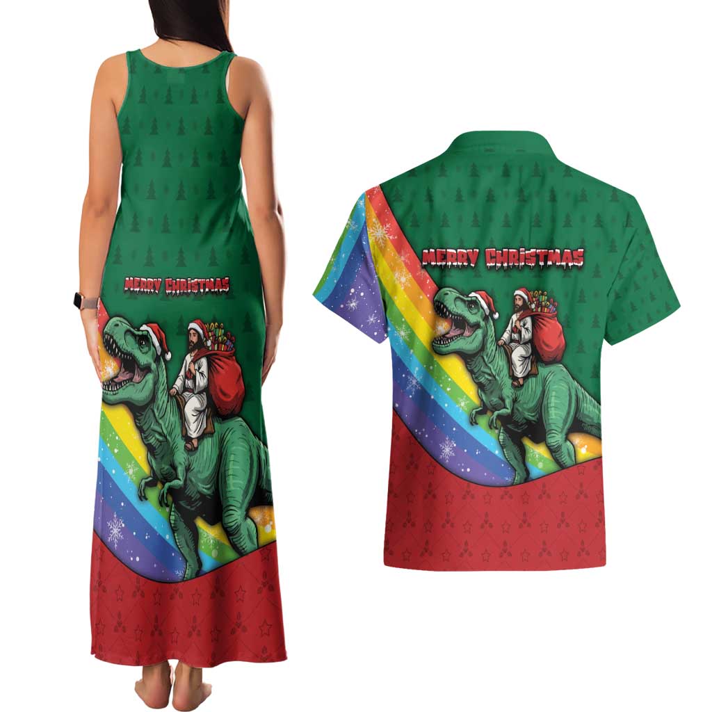 T Rex And Jesus Christmas Couples Matching Tank Maxi Dress and Hawaiian Shirt Not Today Santa - Wonder Print Shop