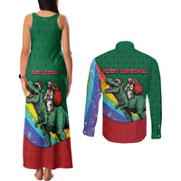 T Rex And Jesus Christmas Couples Matching Tank Maxi Dress and Long Sleeve Button Shirt Not Today Santa - Wonder Print Shop