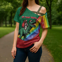 T Rex And Jesus Christmas Cross Shoulder Shirt Not Today Santa - Wonder Print Shop