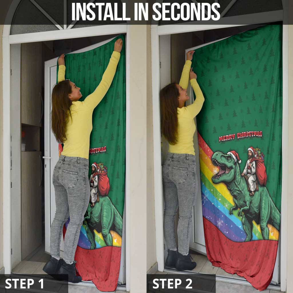 T Rex And Jesus Christmas Door Cover Not Today Santa - Wonder Print Shop
