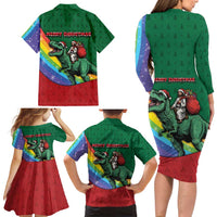 T Rex And Jesus Christmas Family Matching Long Sleeve Bodycon Dress and Hawaiian Shirt Not Today Santa - Wonder Print Shop