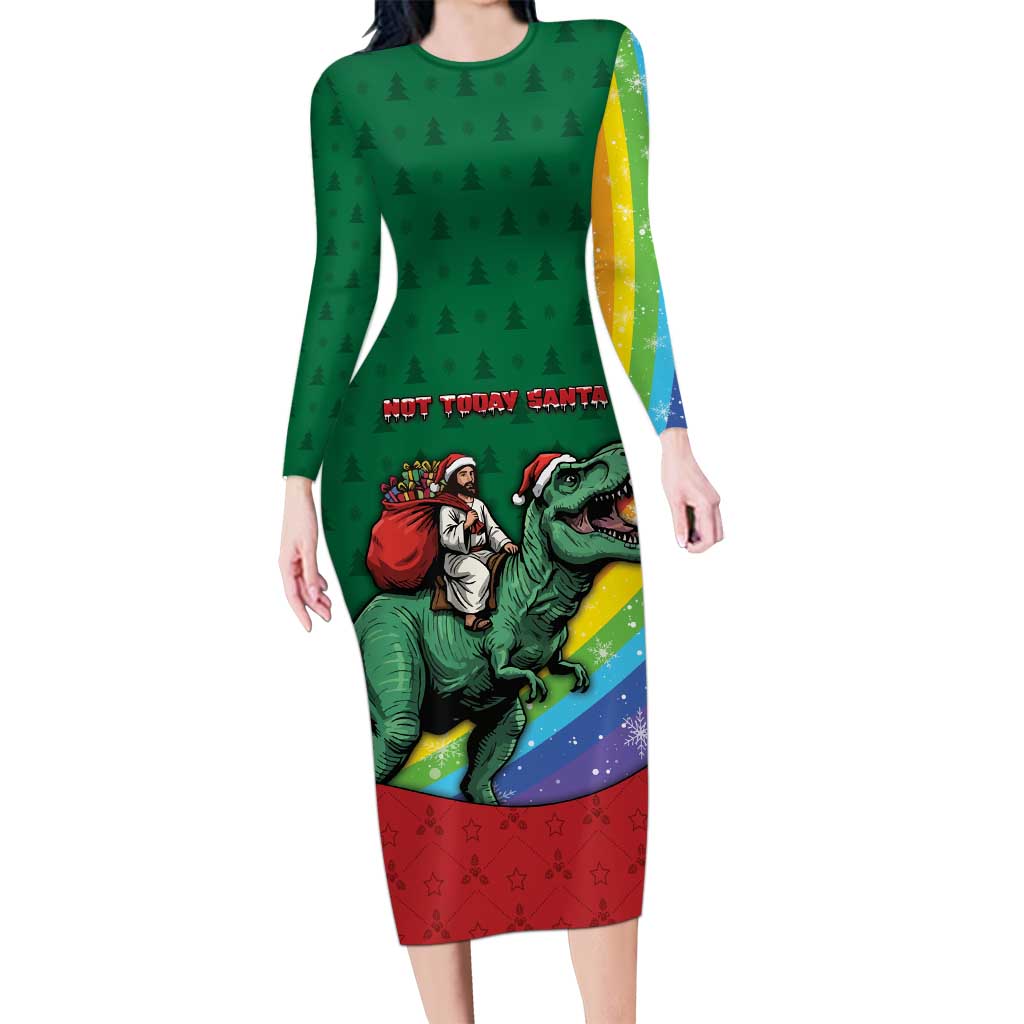 T Rex And Jesus Christmas Family Matching Long Sleeve Bodycon Dress and Hawaiian Shirt Not Today Santa - Wonder Print Shop