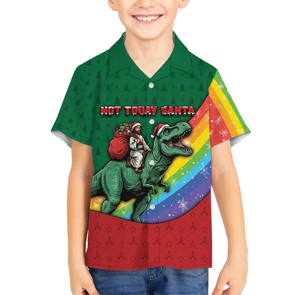 T Rex And Jesus Christmas Family Matching Long Sleeve Bodycon Dress and Hawaiian Shirt Not Today Santa - Wonder Print Shop