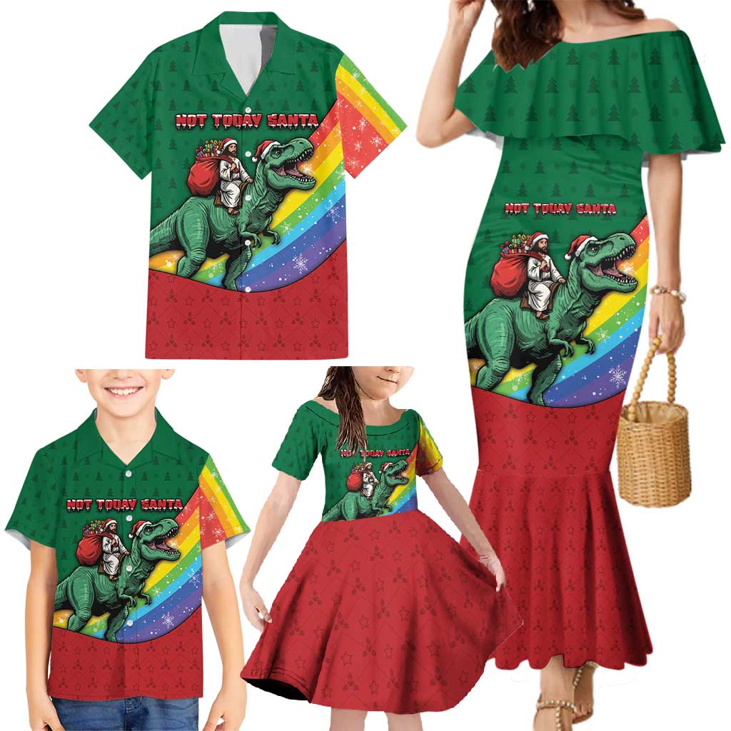 T Rex And Jesus Christmas Family Matching Mermaid Dress and Hawaiian Shirt Not Today Santa - Wonder Print Shop