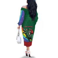 T Rex And Jesus Christmas Family Matching Off The Shoulder Long Sleeve Dress and Hawaiian Shirt Not Today Santa - Wonder Print Shop