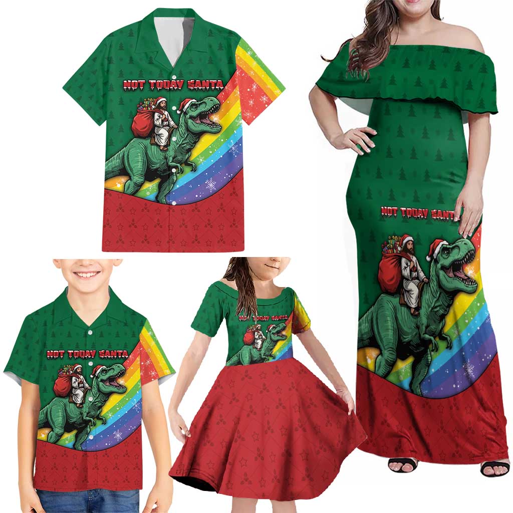 T Rex And Jesus Christmas Family Matching Off Shoulder Maxi Dress and Hawaiian Shirt Not Today Santa - Wonder Print Shop