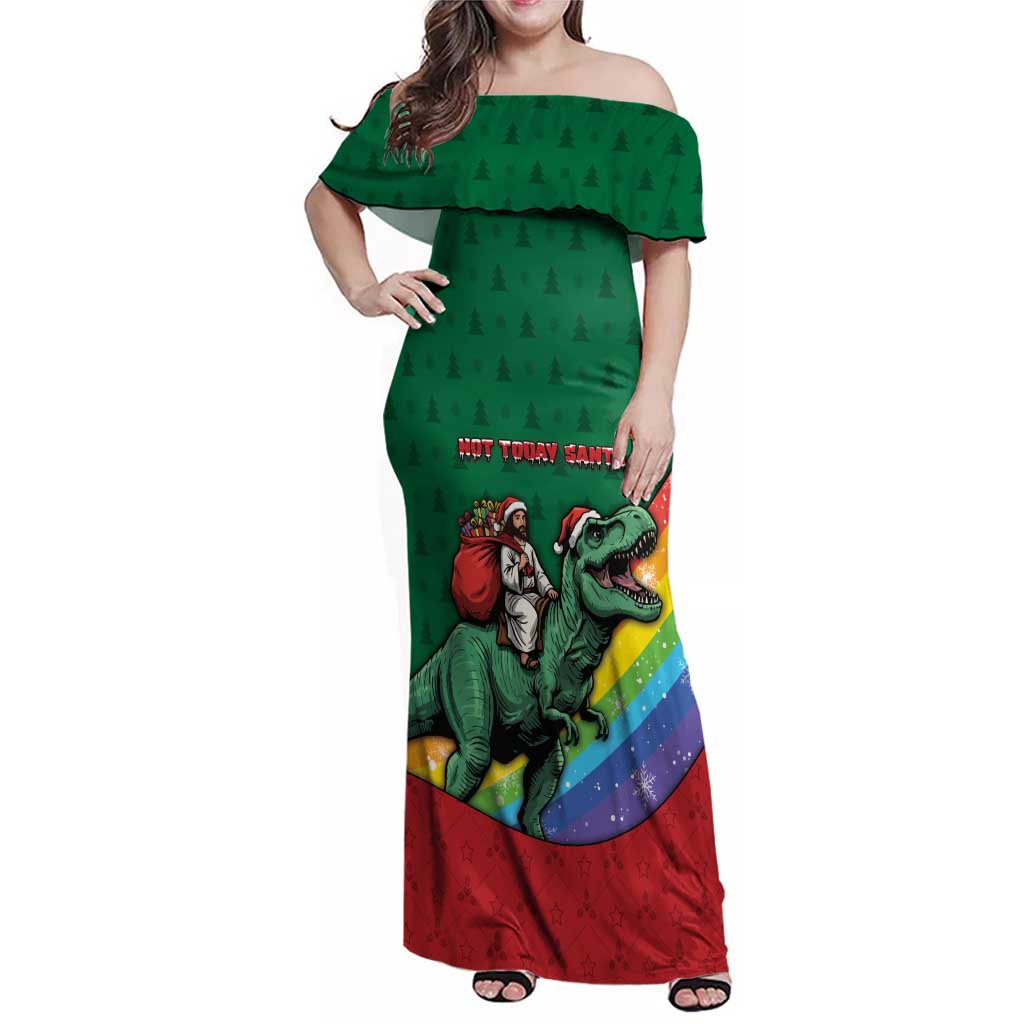 T Rex And Jesus Christmas Family Matching Off Shoulder Maxi Dress and Hawaiian Shirt Not Today Santa - Wonder Print Shop