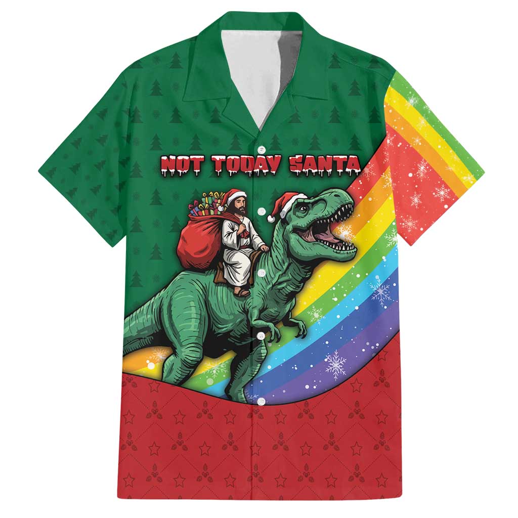 T Rex And Jesus Christmas Family Matching Off Shoulder Short Dress and Hawaiian Shirt Not Today Santa - Wonder Print Shop