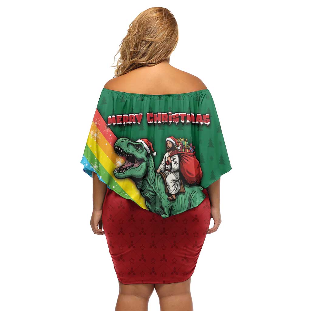T Rex And Jesus Christmas Family Matching Off Shoulder Short Dress and Hawaiian Shirt Not Today Santa - Wonder Print Shop