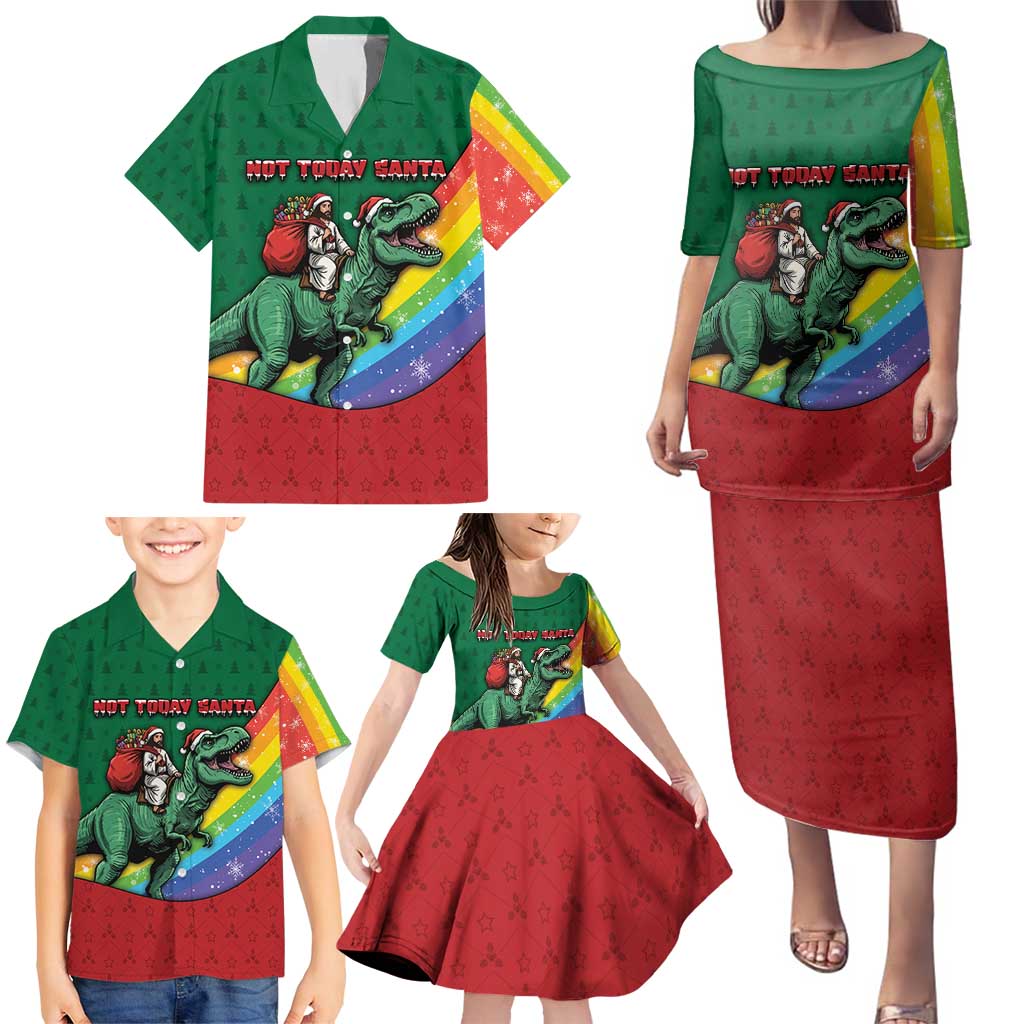 T Rex And Jesus Christmas Family Matching Puletasi and Hawaiian Shirt Not Today Santa - Wonder Print Shop