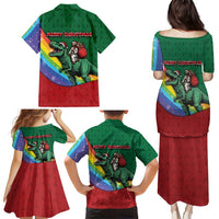 T Rex And Jesus Christmas Family Matching Puletasi and Hawaiian Shirt Not Today Santa - Wonder Print Shop