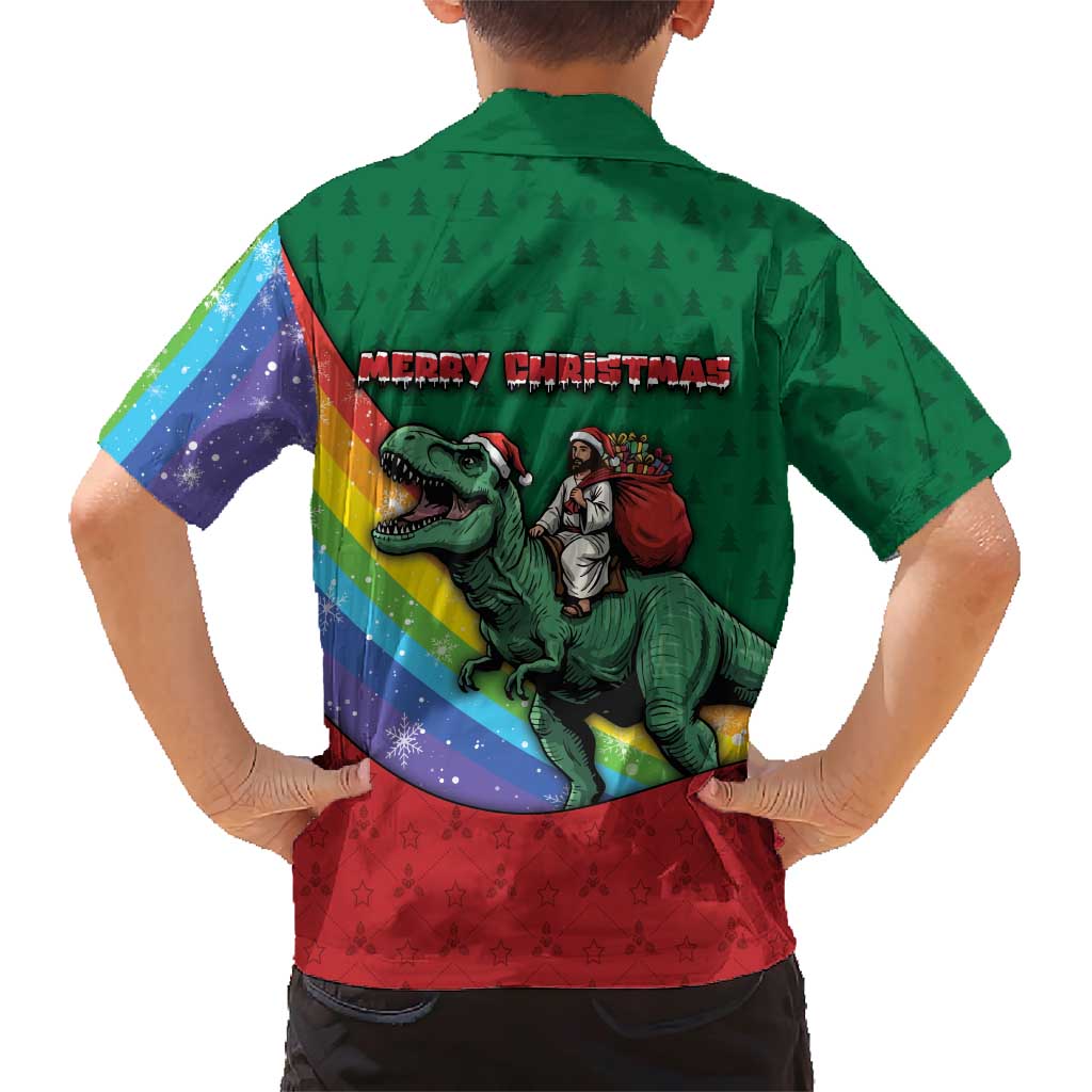 T Rex And Jesus Christmas Family Matching Short Sleeve Bodycon Dress and Hawaiian Shirt Not Today Santa - Wonder Print Shop