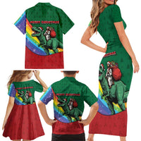 T Rex And Jesus Christmas Family Matching Short Sleeve Bodycon Dress and Hawaiian Shirt Not Today Santa - Wonder Print Shop