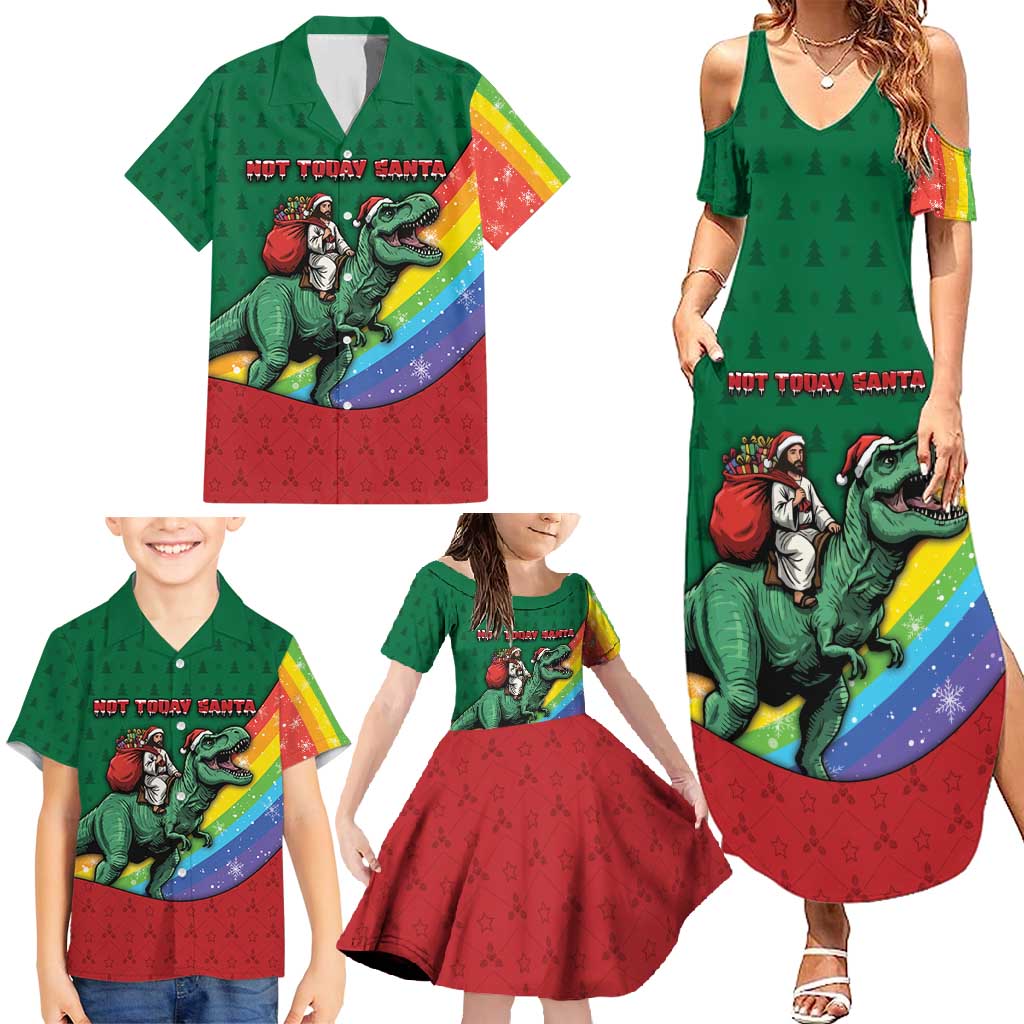 T Rex And Jesus Christmas Family Matching Summer Maxi Dress and Hawaiian Shirt Not Today Santa - Wonder Print Shop