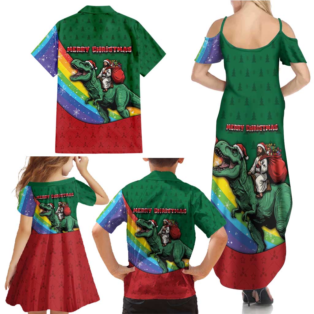 T Rex And Jesus Christmas Family Matching Summer Maxi Dress and Hawaiian Shirt Not Today Santa - Wonder Print Shop