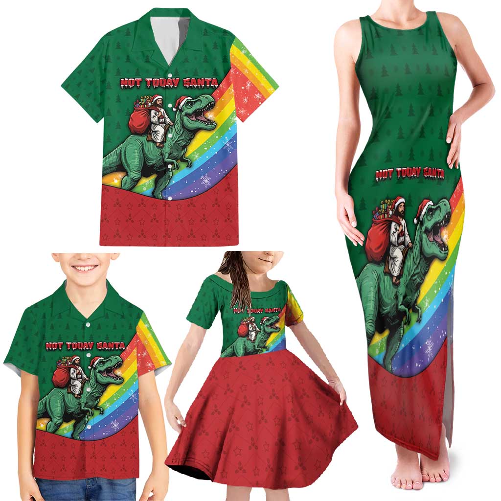 T Rex And Jesus Christmas Family Matching Tank Maxi Dress and Hawaiian Shirt Not Today Santa - Wonder Print Shop