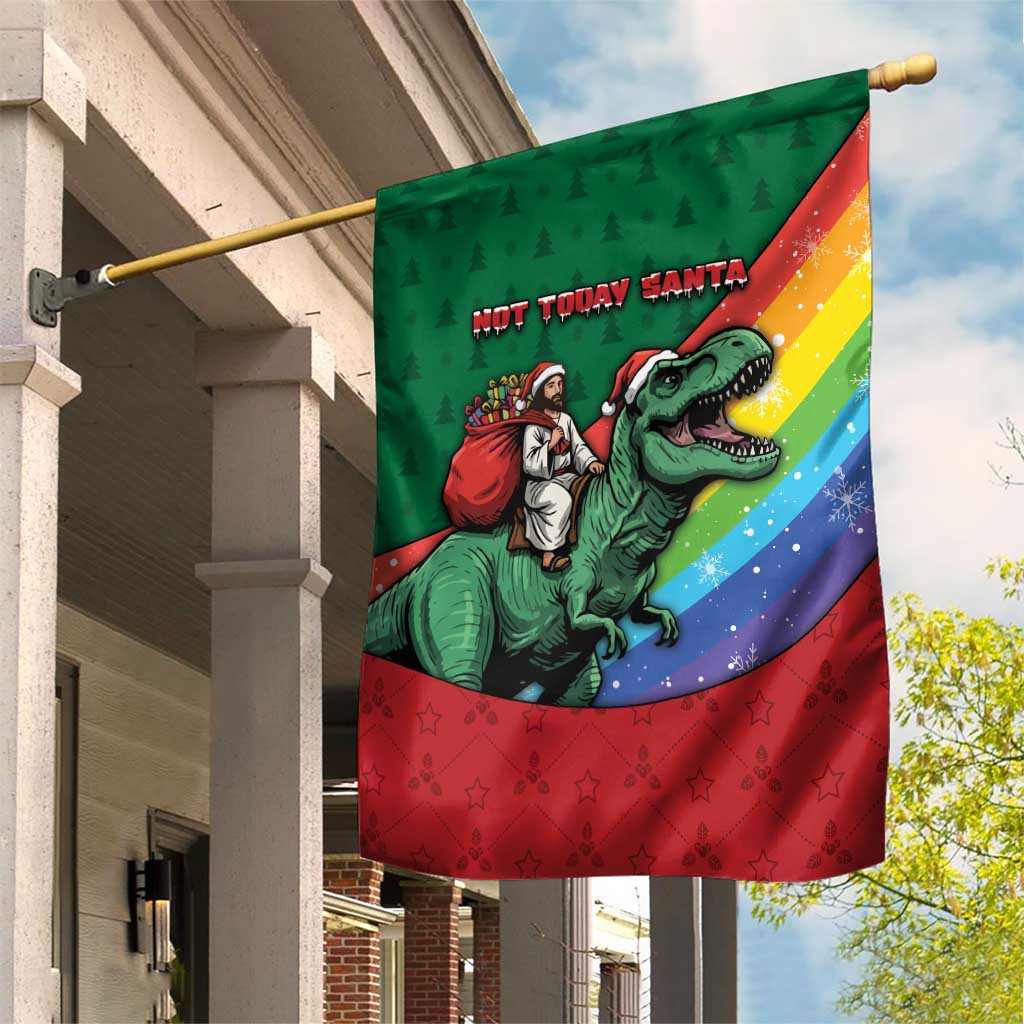 T Rex And Jesus Christmas Garden Flag Not Today Santa - Wonder Print Shop
