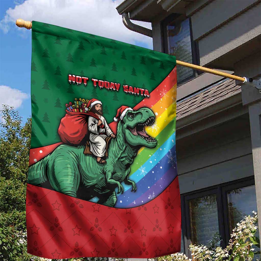 T Rex And Jesus Christmas Garden Flag Not Today Santa - Wonder Print Shop