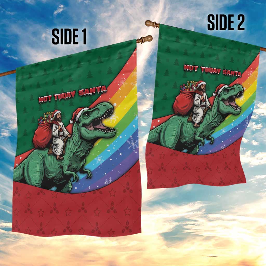 T Rex And Jesus Christmas Garden Flag Not Today Santa - Wonder Print Shop