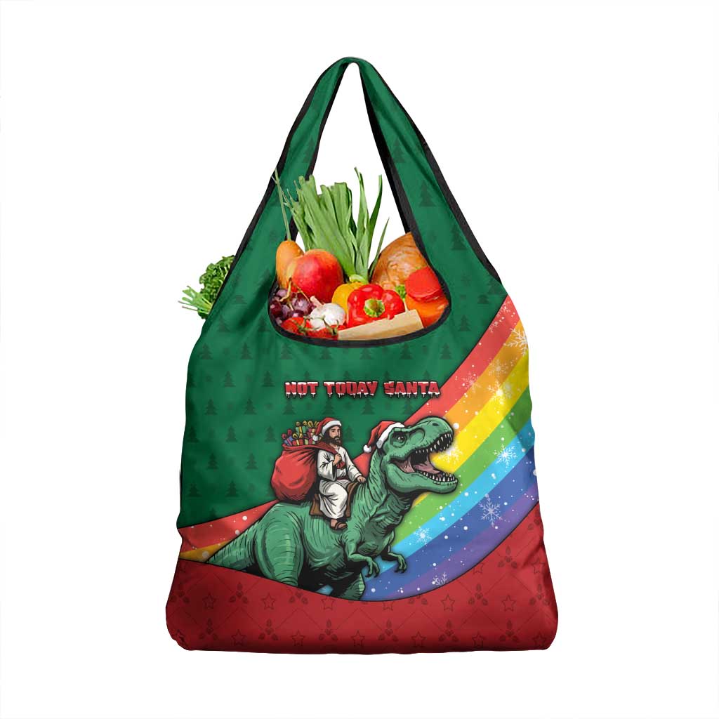 T Rex And Jesus Christmas Grocery Bag Not Today Santa - Wonder Print Shop