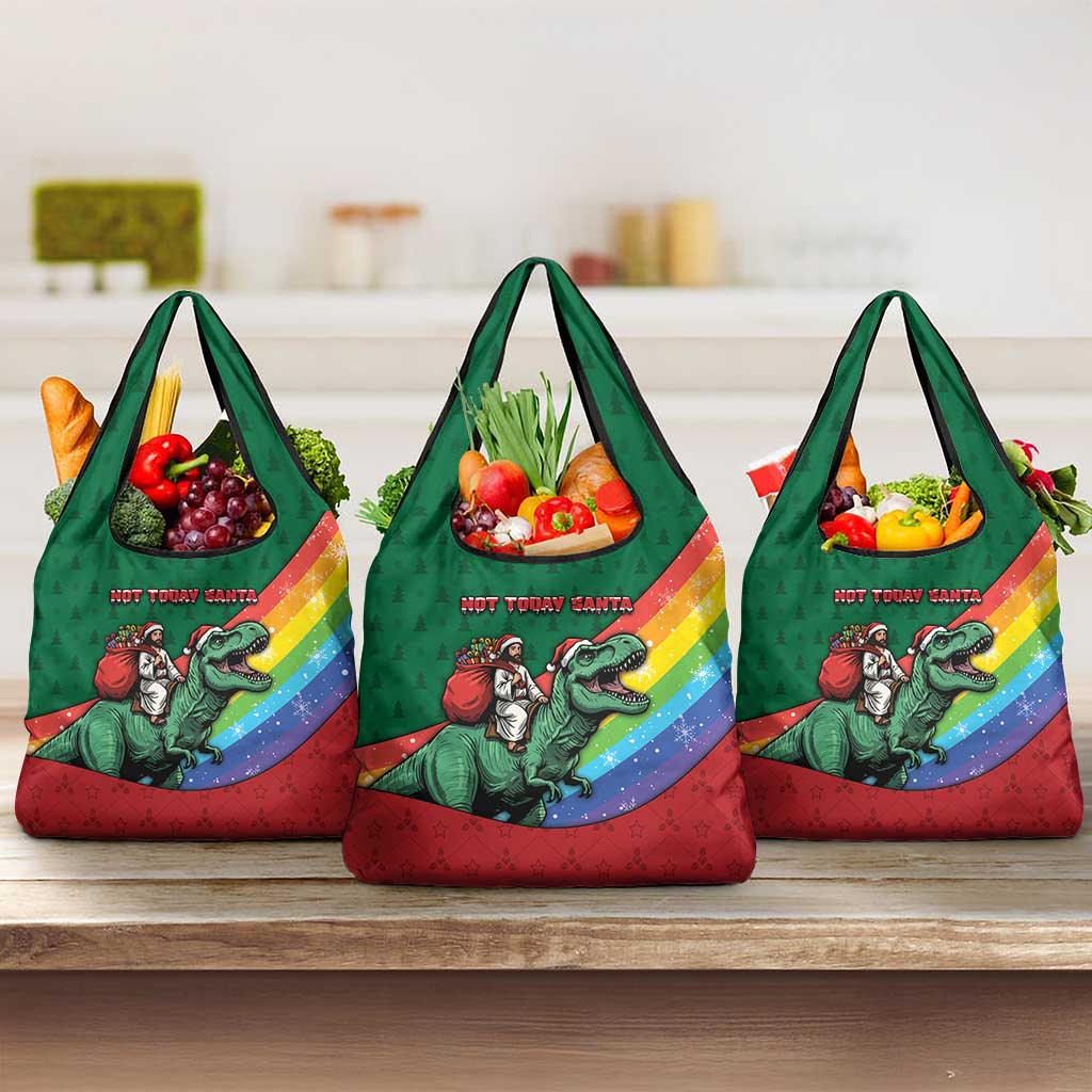 T Rex And Jesus Christmas Grocery Bag Not Today Santa - Wonder Print Shop