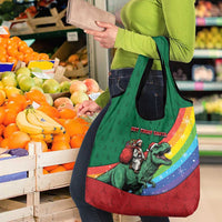T Rex And Jesus Christmas Grocery Bag Not Today Santa - Wonder Print Shop