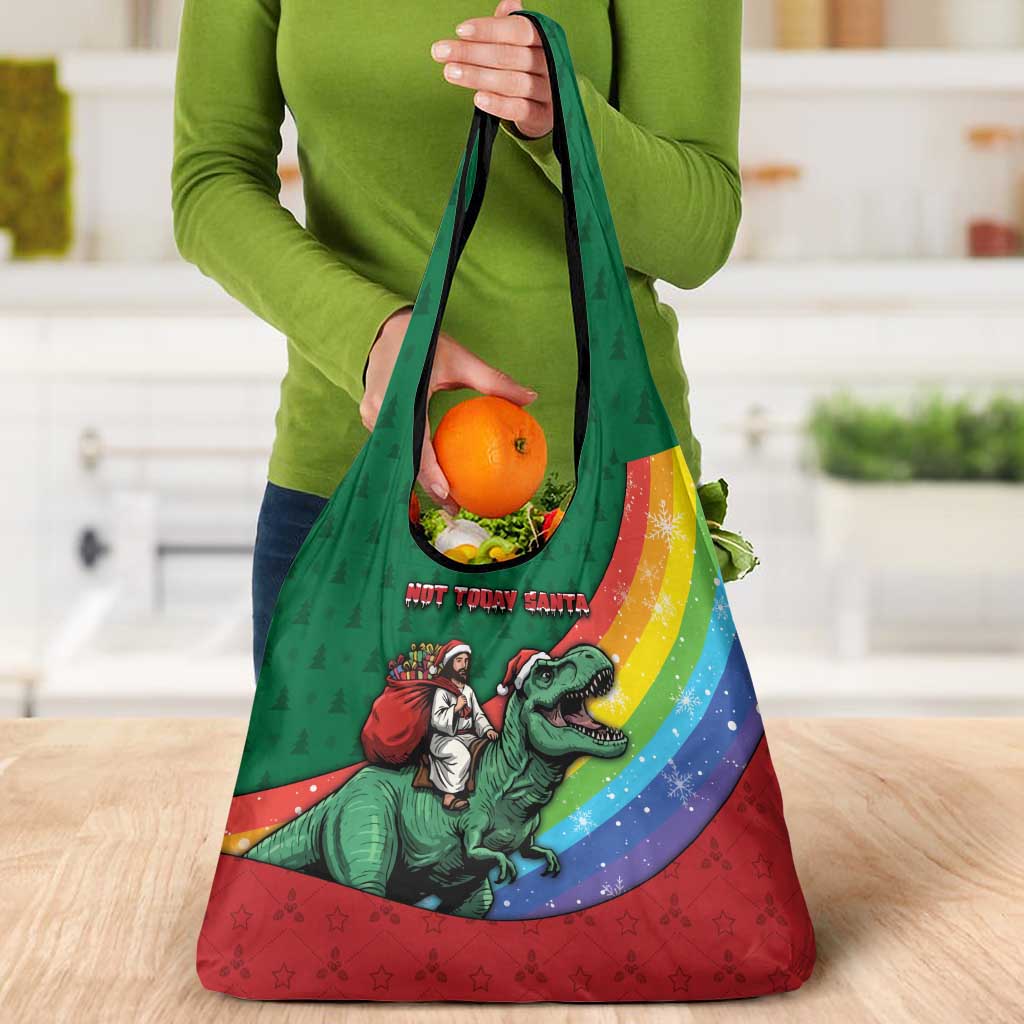 T Rex And Jesus Christmas Grocery Bag Not Today Santa - Wonder Print Shop