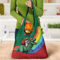 T Rex And Jesus Christmas Grocery Bag Not Today Santa - Wonder Print Shop