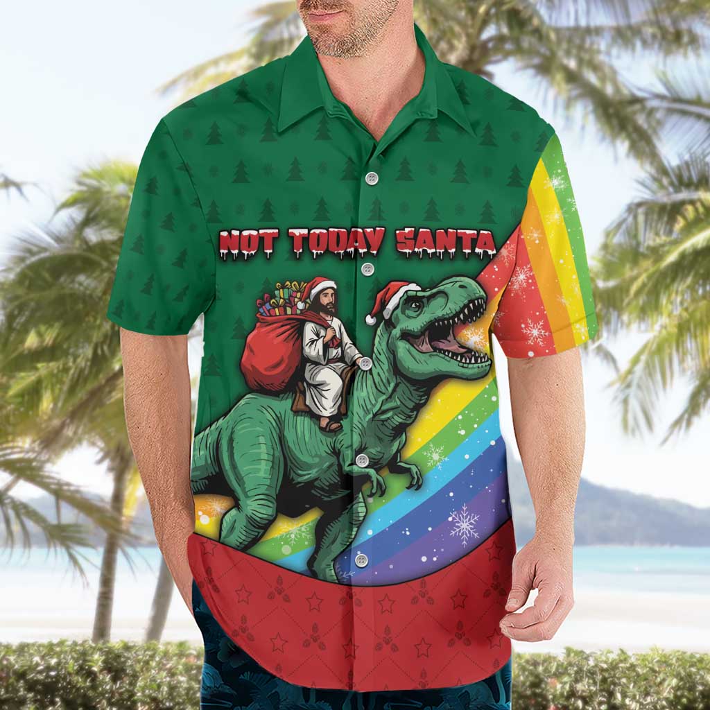 T Rex And Jesus Christmas Hawaiian Shirt Not Today Santa - Wonder Print Shop