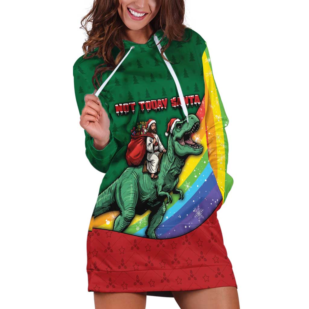 T Rex And Jesus Christmas Hoodie Dress Not Today Santa - Wonder Print Shop