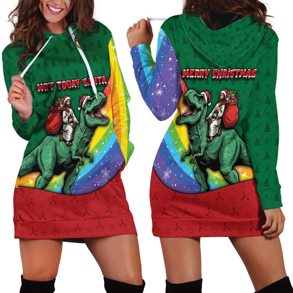 T Rex And Jesus Christmas Hoodie Dress Not Today Santa - Wonder Print Shop