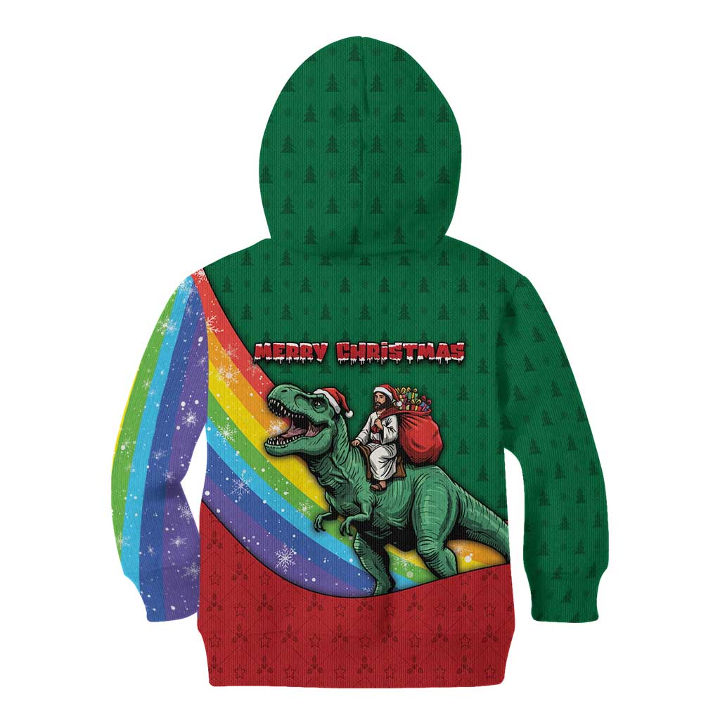 T Rex And Jesus Christmas Kid Hoodie Not Today Santa - Wonder Print Shop