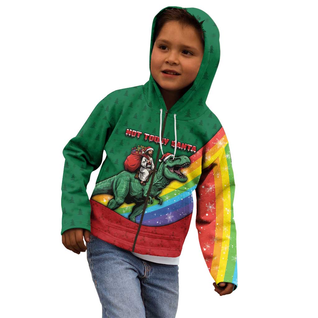 T Rex And Jesus Christmas Kid Hoodie Not Today Santa - Wonder Print Shop