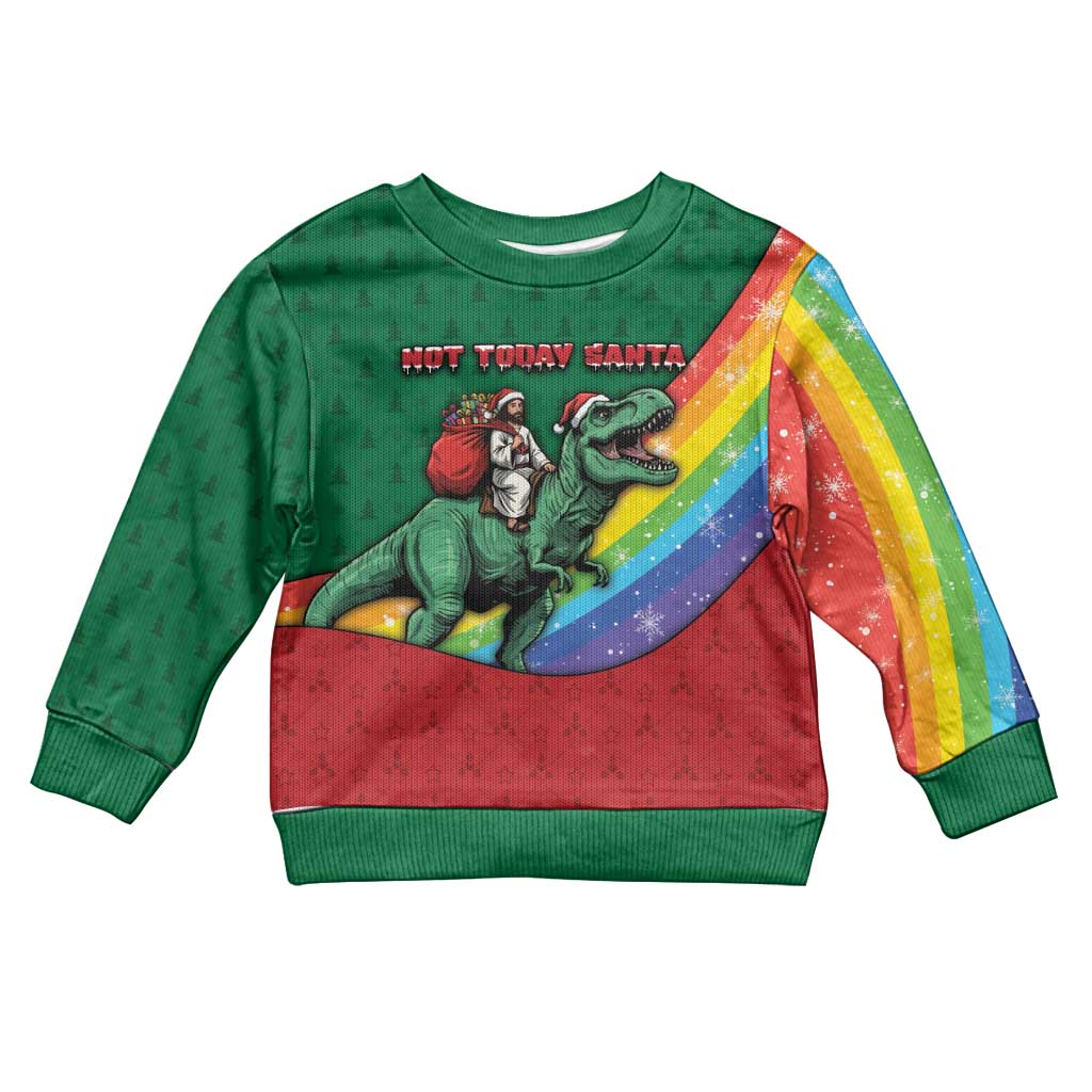 T Rex And Jesus Christmas Kid Ugly Christmas Sweater Not Today Santa - Wonder Print Shop