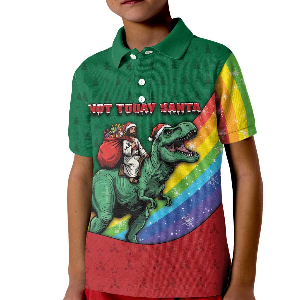 T Rex And Jesus Christmas Kid Polo Shirt Not Today Santa - Wonder Print Shop