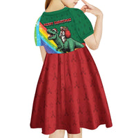 T Rex And Jesus Christmas Kid Short Sleeve Dress Not Today Santa - Wonder Print Shop