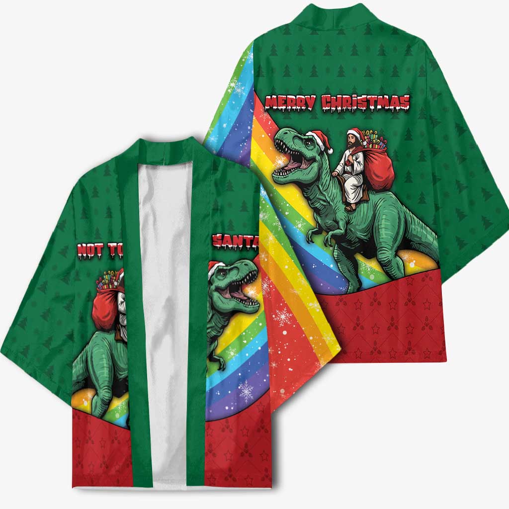 T Rex And Jesus Christmas Kimono Not Today Santa - Wonder Print Shop