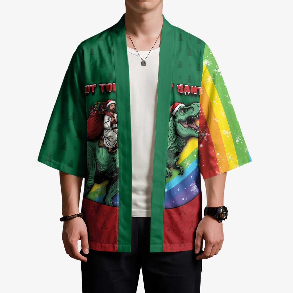 T Rex And Jesus Christmas Kimono Not Today Santa - Wonder Print Shop