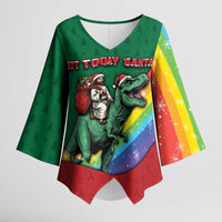 T Rex And Jesus Christmas Kimono Sleeve Blouse Not Today Santa - Wonder Print Shop