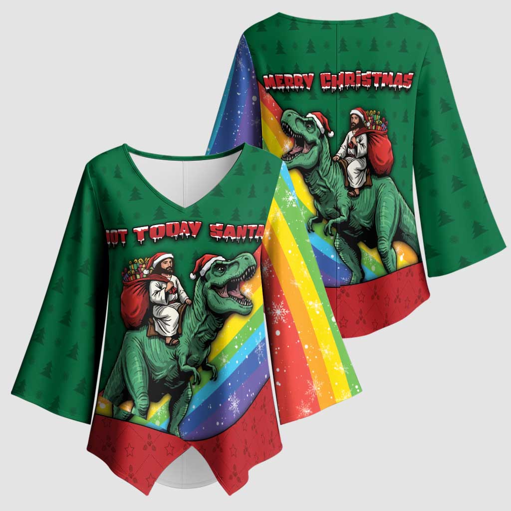 T Rex And Jesus Christmas Kimono Sleeve Blouse Not Today Santa - Wonder Print Shop