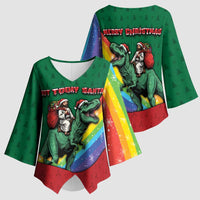 T Rex And Jesus Christmas Kimono Sleeve Blouse Not Today Santa - Wonder Print Shop