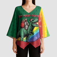 T Rex And Jesus Christmas Kimono Sleeve Blouse Not Today Santa - Wonder Print Shop