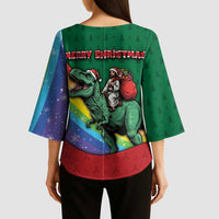 T Rex And Jesus Christmas Kimono Sleeve Blouse Not Today Santa - Wonder Print Shop