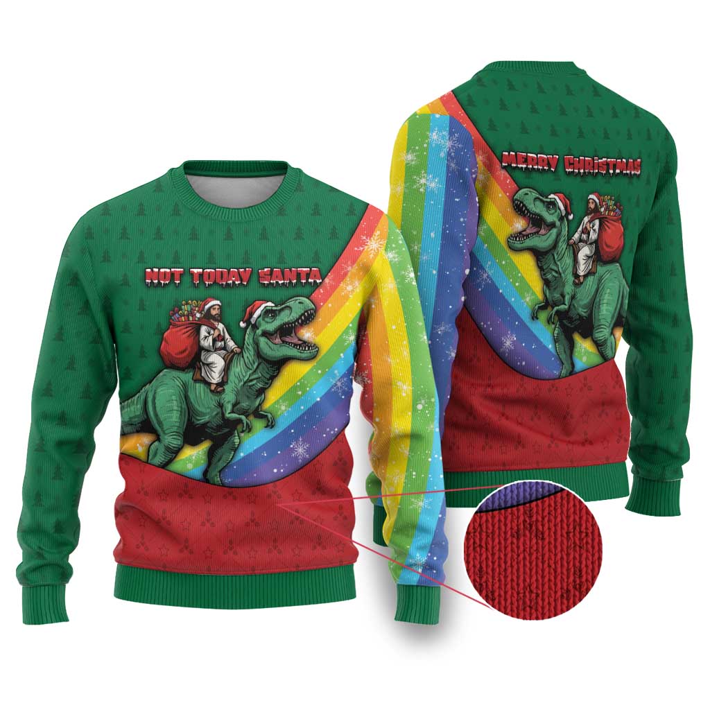 T Rex And Jesus Christmas Ugly Christmas Sweater Not Today Santa - Wonder Print Shop