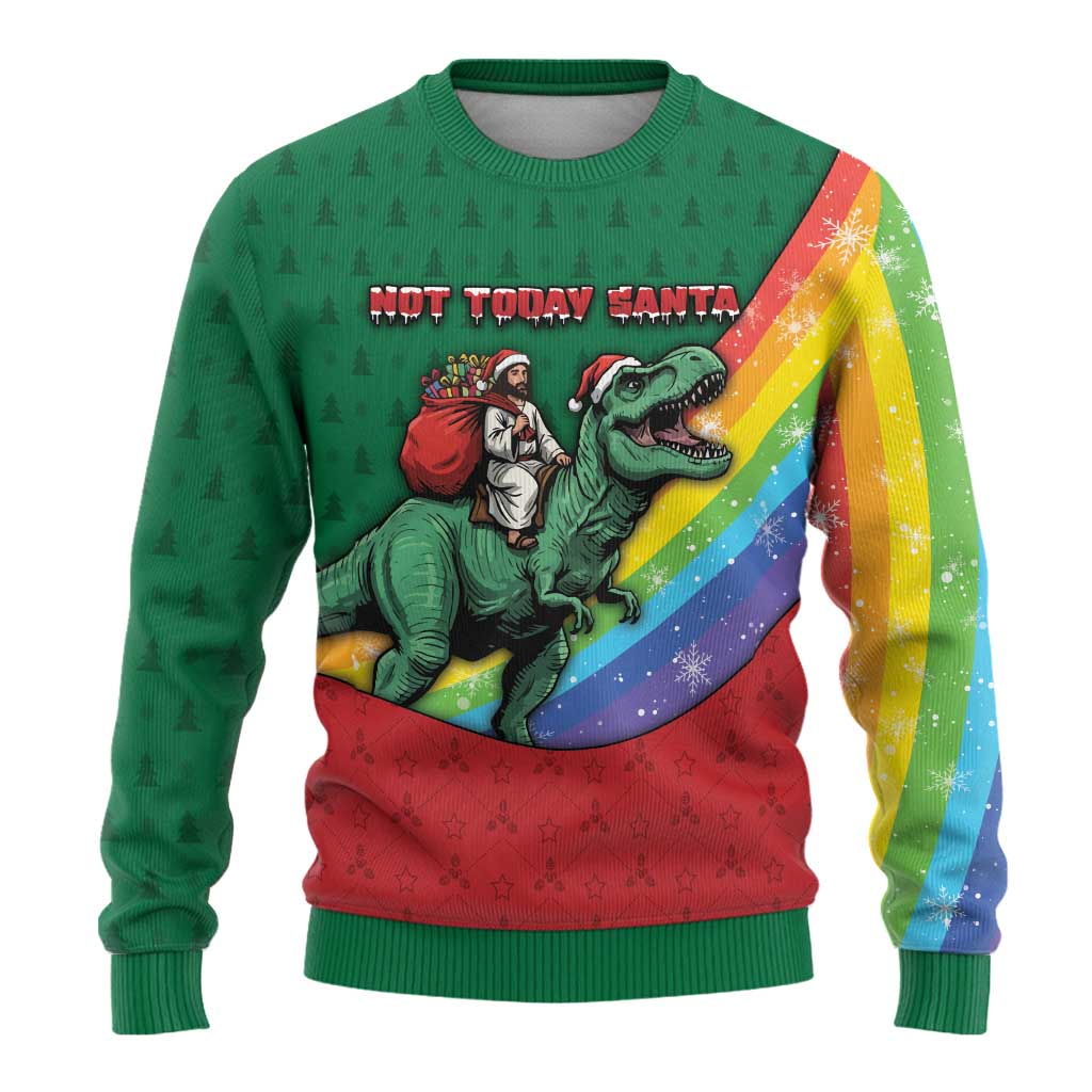 T Rex And Jesus Christmas Ugly Christmas Sweater Not Today Santa - Wonder Print Shop