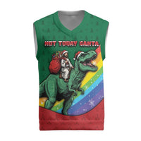 T Rex And Jesus Christmas Knitted V-Neck Vest Not Today Santa - Wonder Print Shop